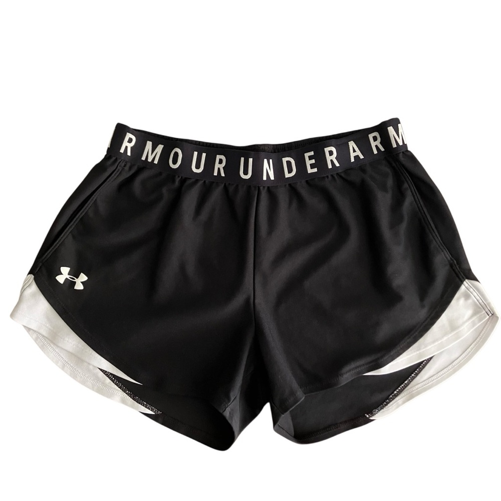 Under Armour HeatGear Running Shorts Womens Medium Black Pockets Logo Loose Fit